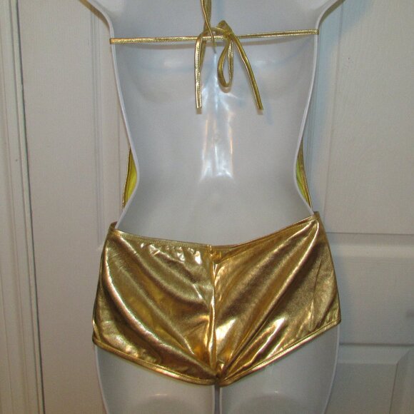 Gold Metallic Booty Shorts 1 Pc Romper - NEW - Picture 5 of 8